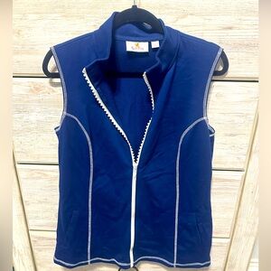 EUC Quacker Factory Blue Vest with Rhinestone Lined Zipper Size Small